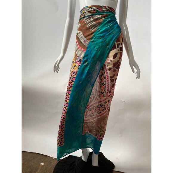 King Tut Exhibit  Silk Blend Scarf With Intricate Jewel-Inspired Motif & Turquoi - Picture 5 of 16